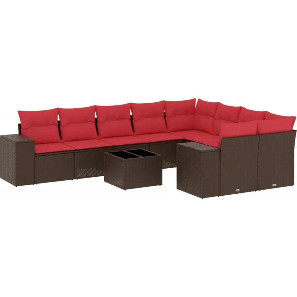 vidaXL 10-delige tuinbankset met kussens, bruin polyrotan, foto 3