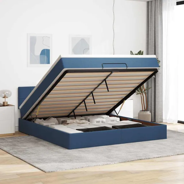 vidaXL Ottoman bed met matras 180x200cm stof blauw
