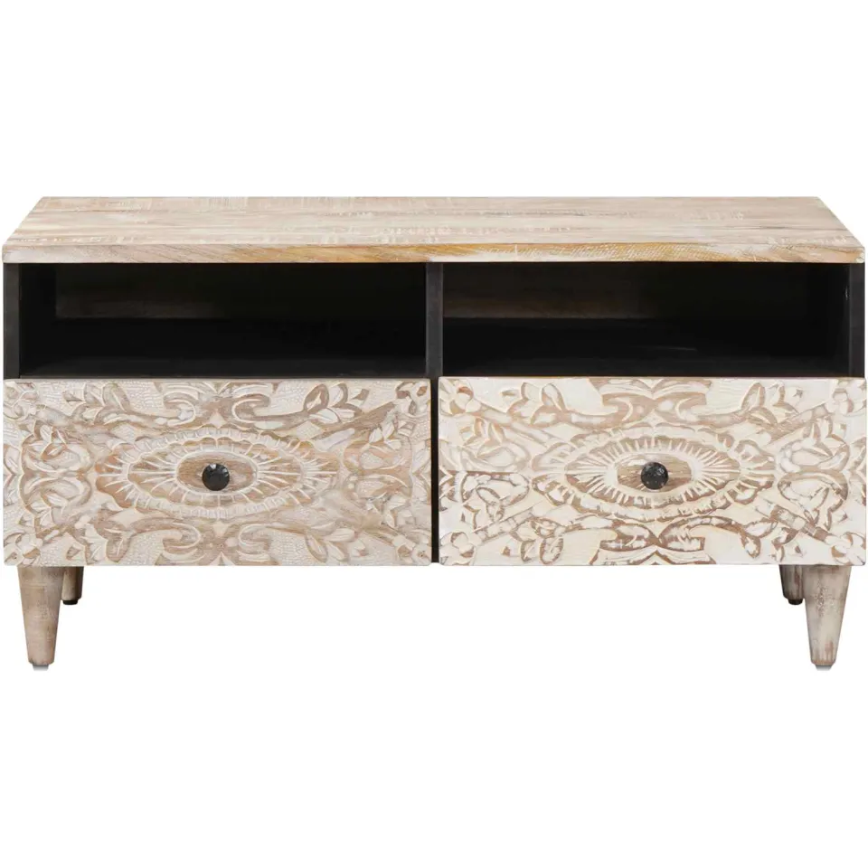 vidaXL Salontafel Wit 80 x 54 x 40 cm Massief Mango Hout, foto 2