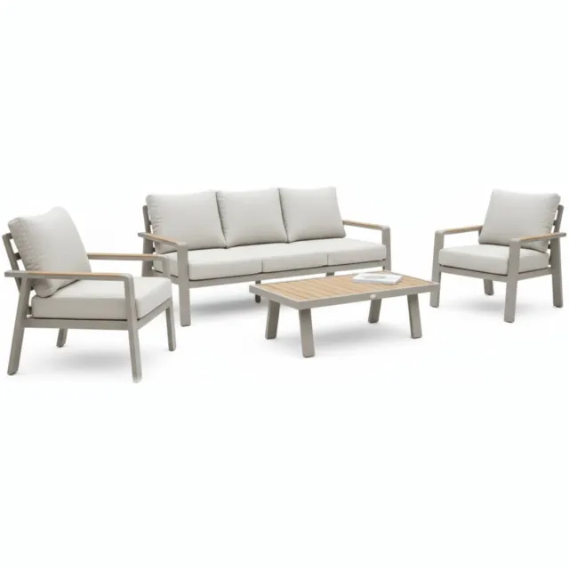 Belito Birmingham Loungeset Nr.1 – Taupe Aluminium – 5 Personen Naturel