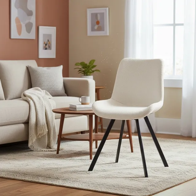 KOMHTOM BLACKCOLORS Moderne draaibare eetkamerstoelen met stoffen bekleding en metalen poten (set van 2) - Twee kleuren Wit