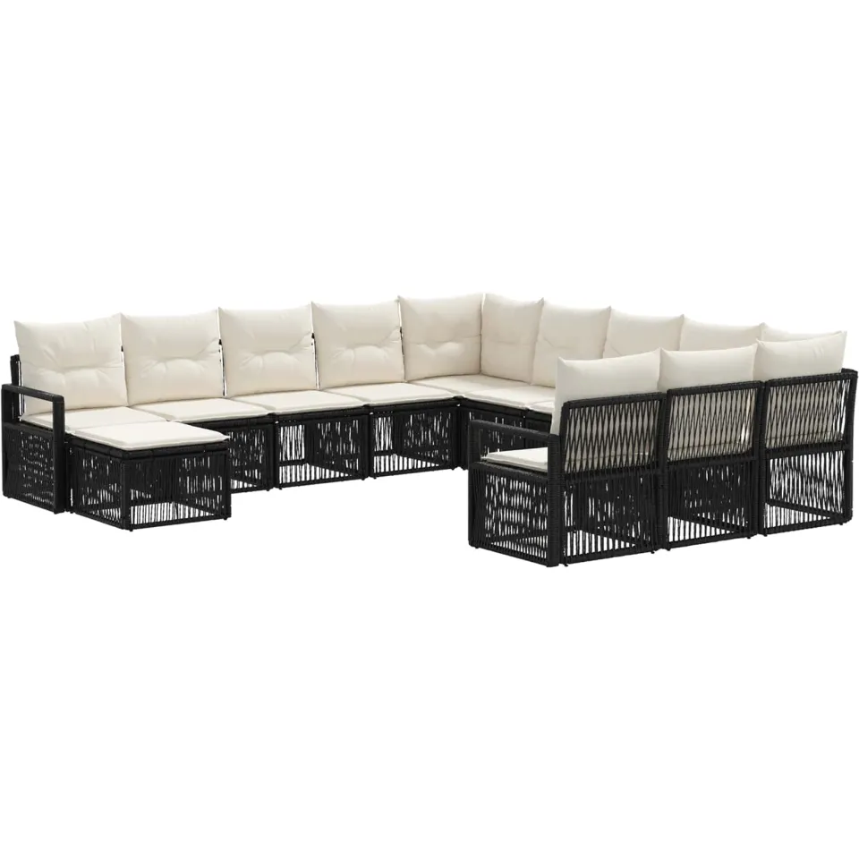 vidaXL Tuinbankenset 12 st 12-zits Zwart poly rattan, foto 3