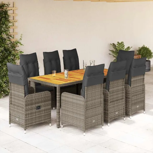 vidaXL 9-delige Bistroset met kussens poly rattan grijs, foto 2