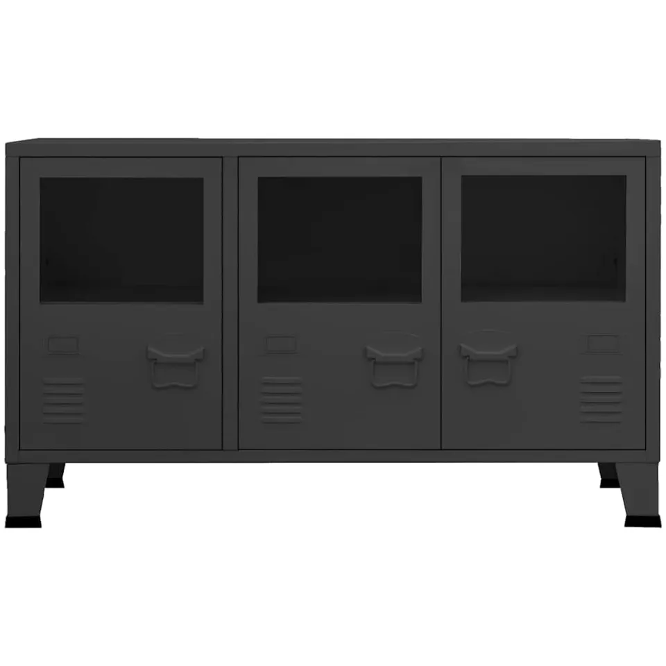 vidaXL Dressoir industrieel 105x35x62 cm metaal en glas zwart
