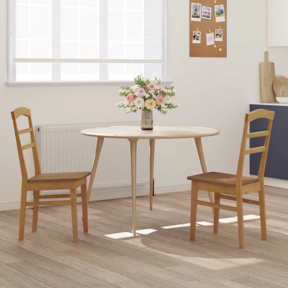 vidaXL Eetkamerstoel 2 st Massief Rubberhout Naturel, foto 3