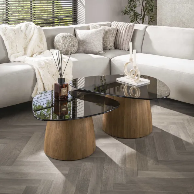 G***-M Giga Meubel Salontafel Tinto - Driehoekig Brons Glas - Set van 2