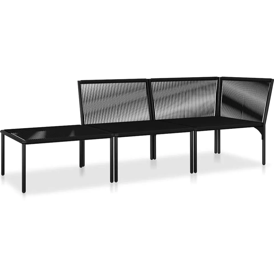 vidaXL 3-delige Loungeset met kussens PVC zwart