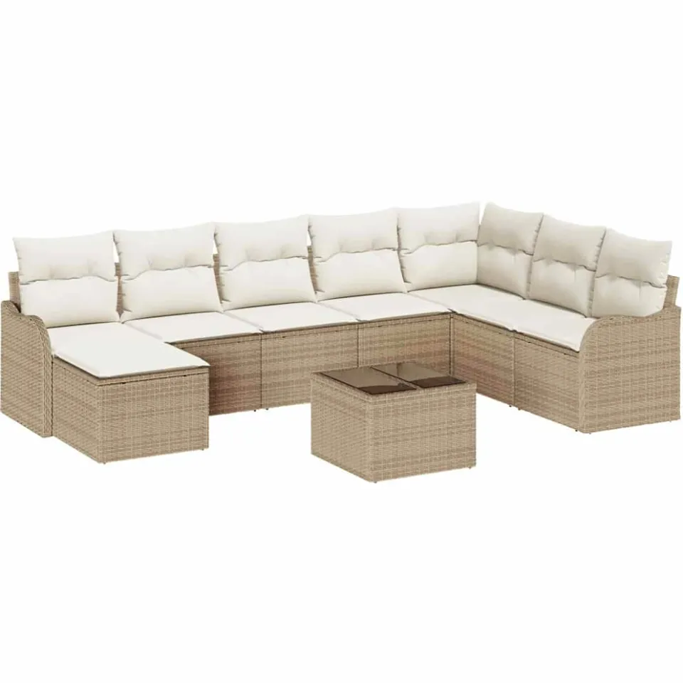 vidaXL Tuin Sofa Set 9 st Beige poly rattan, foto 4
