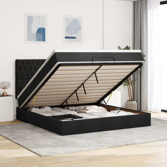 vidaXL Ottoman bed met matras 180x200cm stof zwart