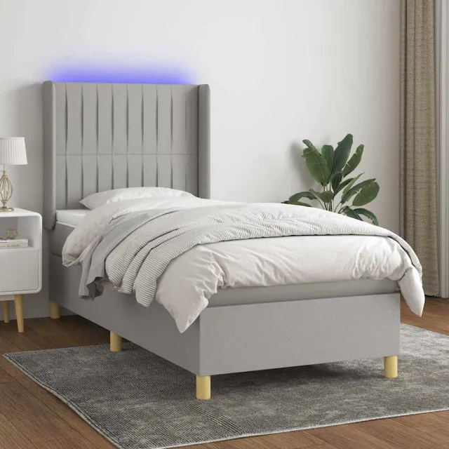 vidaXL Boxspring met matras en LED stof lichtgrijs 90x200 cm grijs