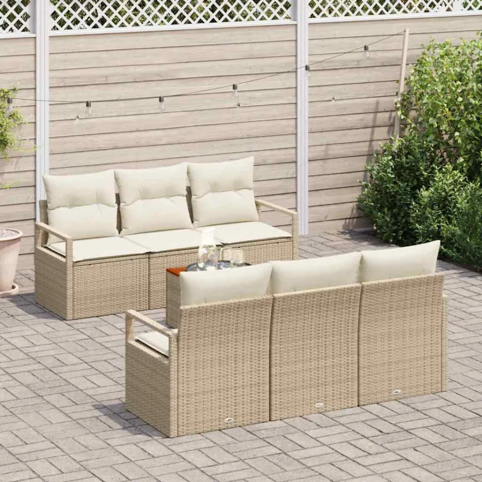 vidaXL Tuinbankenset 7 st Beige poly rattan, foto 2