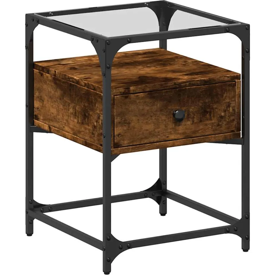 vidaXL Nachtkastjes 2 st 40x40x55 cm bewerkt hout gerookt eikenkleurig, foto 4