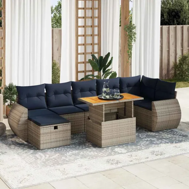 vidaXL 8-delige Loungeset met kussens poly rattan acacia grijs, foto 2