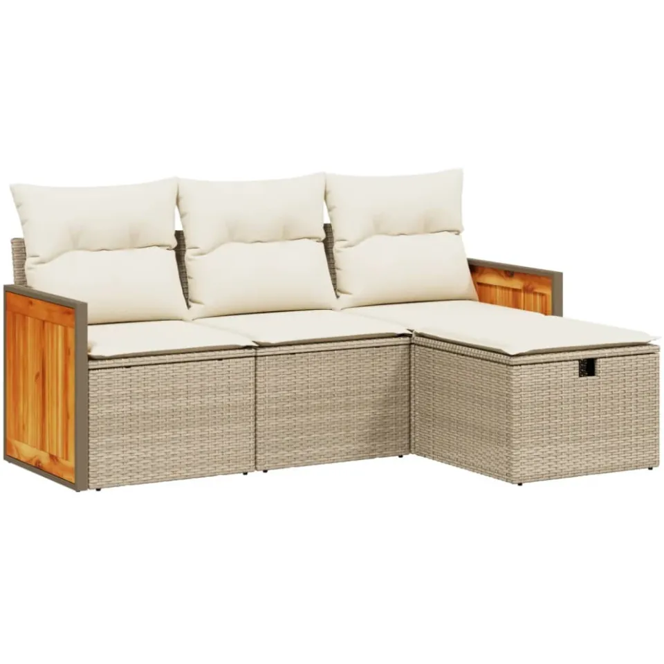 vidaXL 4-delige Loungeset met kussens poly rattan beige, foto 3