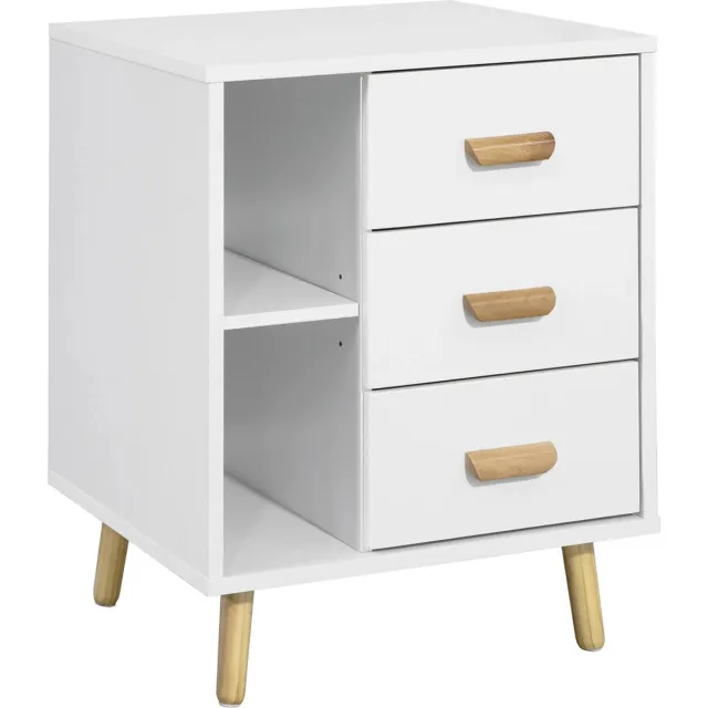 MARA Nachtkastje - Side table - Bijzettafeltje - 3 Lades - Opbergplank - Opbergkastje - MDF - Wit - 48 x 40 x 60 cm