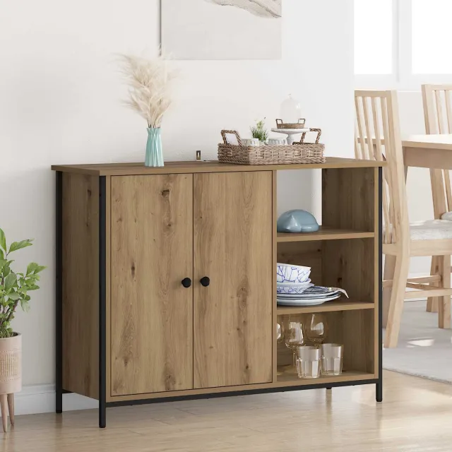 vidaXL Dressoir Artisan Eiken 100 x 33 x 75 cm Bewerkt hout, foto 2