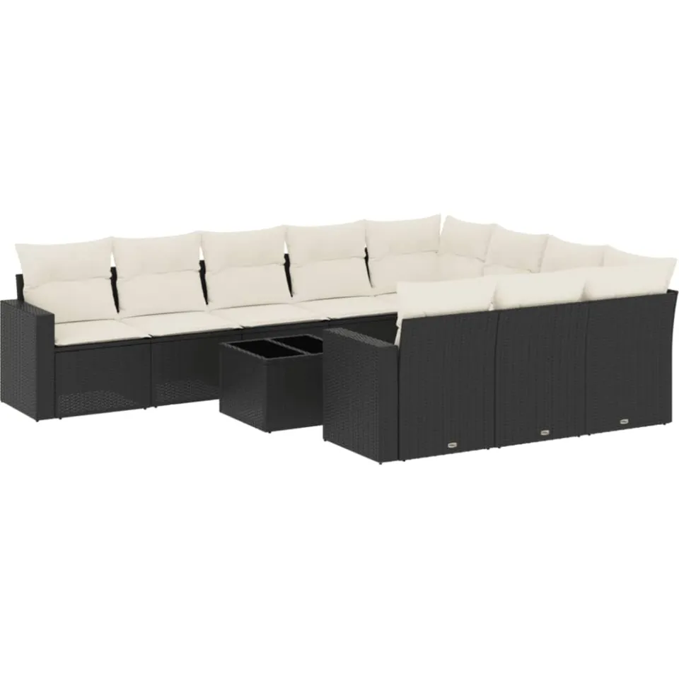 vidaXL 11-delige Loungeset met kussens poly rattan zwart, foto 3