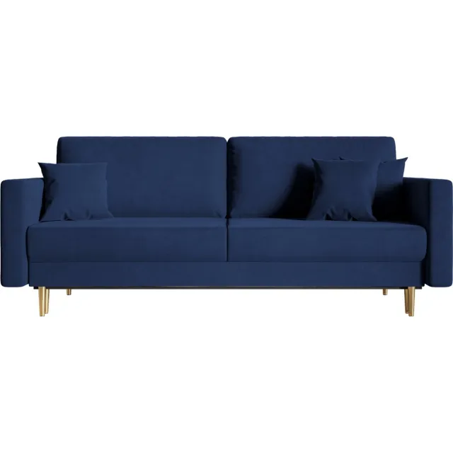 Selsey Valico - Driepersoons uitschuifbare bank - Hydrofoob fluweel - Gouden poten - Marineblauw