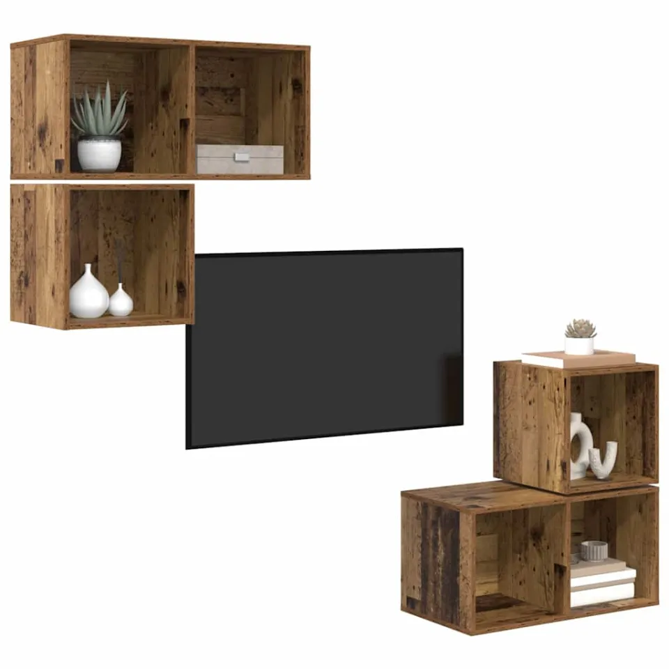 vidaXL Tv-meubelset 4 st 37 x 37 x 72 cm Oud Hout Bruin