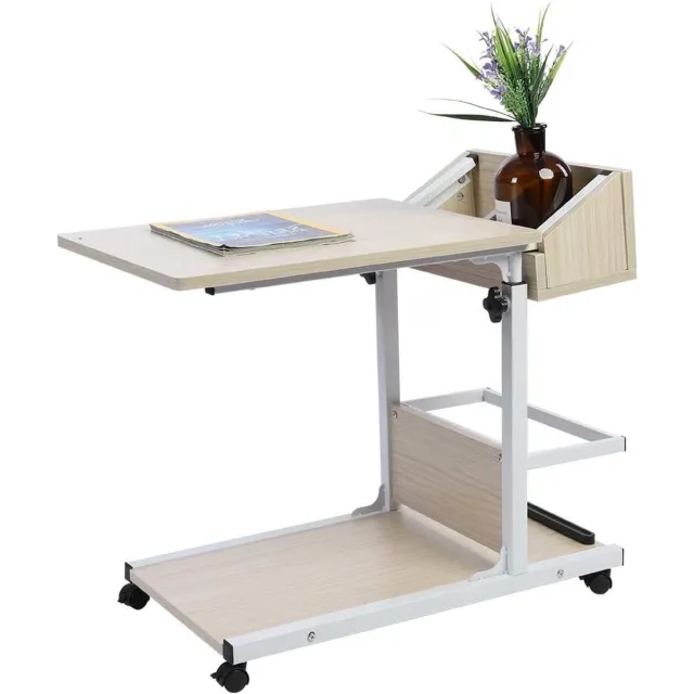 Jhubers goods Bijzettafel op wieltjes, laptoptafel, hoogte verstelbaar, bedbank bureau wit modern - handig voor boeken en snacks Any