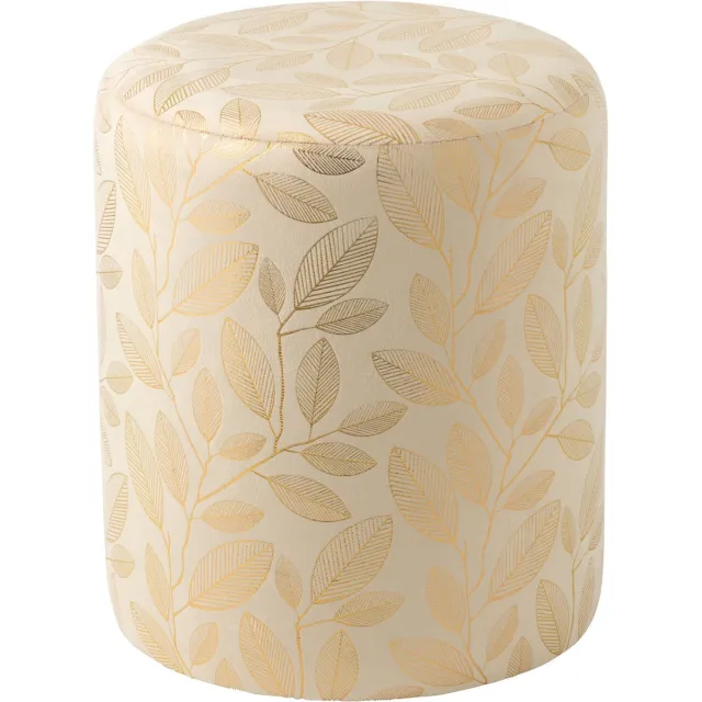 J-Line Poef met bladeren - MDF - ecru/goud Beige