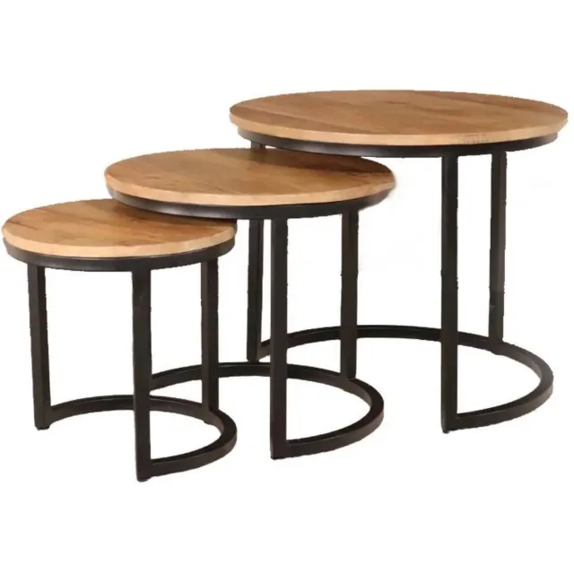 Lizzely Garden & Living Salontafel 3delig mangohout Jaell lichtbruin industrieel duurzaam massief hout massief hout mango