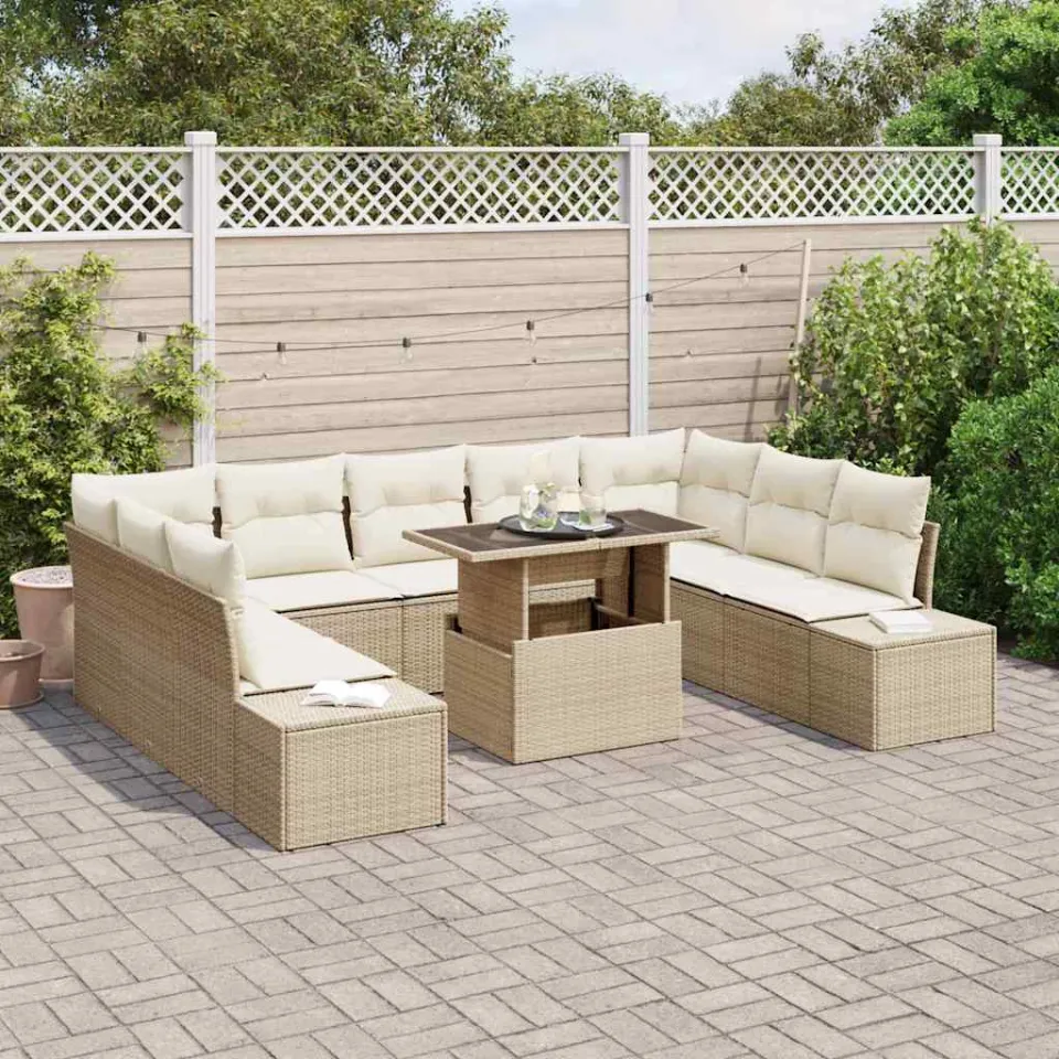 vidaXL Tuin Sofa Set 10 st Beige poly rattan, foto 3