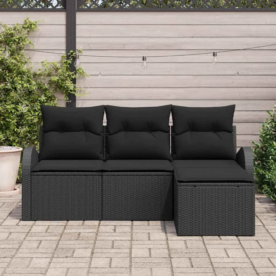 vidaXL Bankstel 4 st Zwart poly rattan