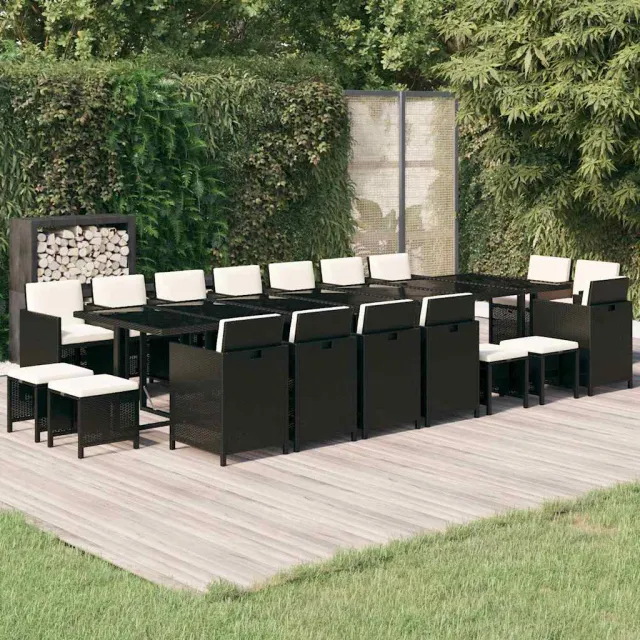 vidaXL 19-delige Tuinset met kussens poly rattan zwart