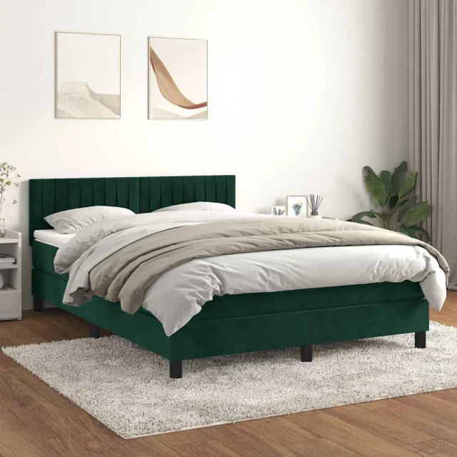 vidaXL Boxspring met matras fluweel donkergroen 140x200 cm groen