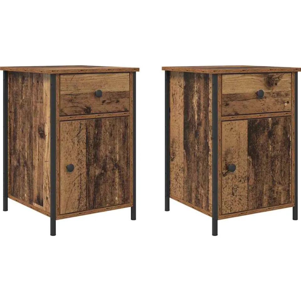 vidaXL Nachtkastje 2 st Oudhout 40 x 42 x 60 cm Bewerkt hout bruin, foto 3