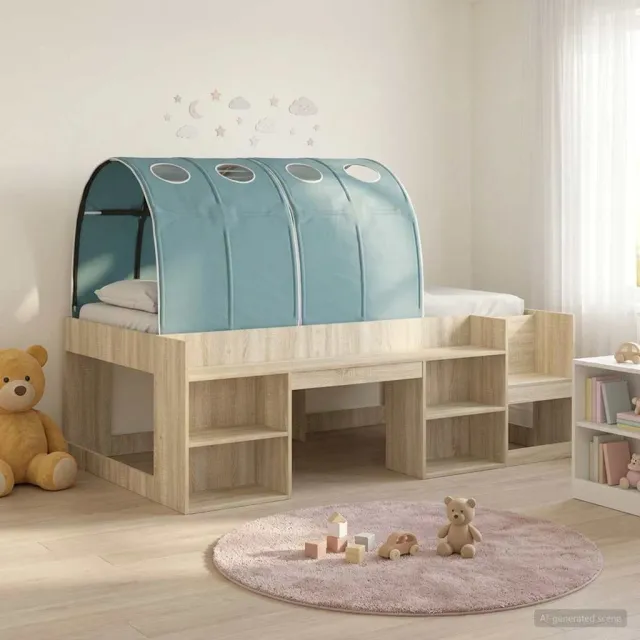vidaXL Bedframe met tunnel met plank 3 st Sonoma eiken en lichtblauw Bruin