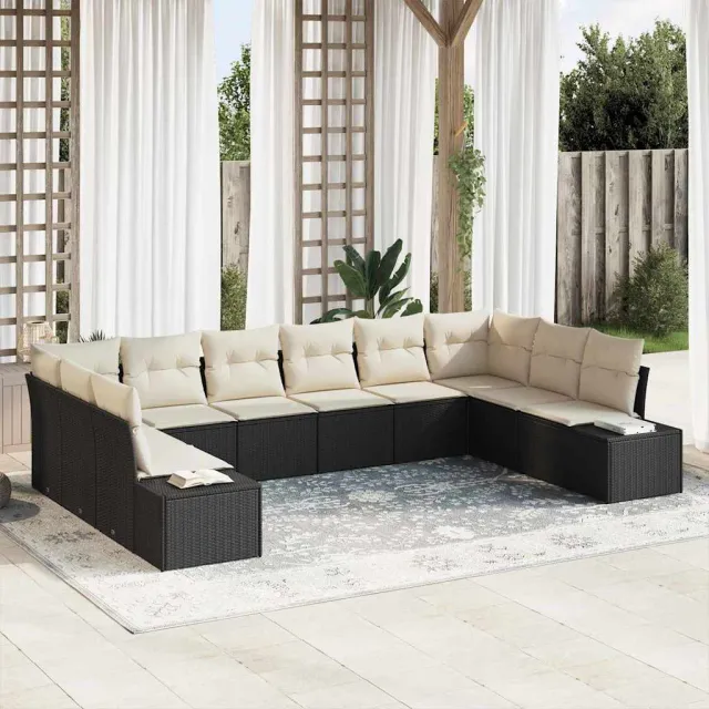 vidaXL Tuin Sofa Set 10 st Zwart poly rattan, foto 2