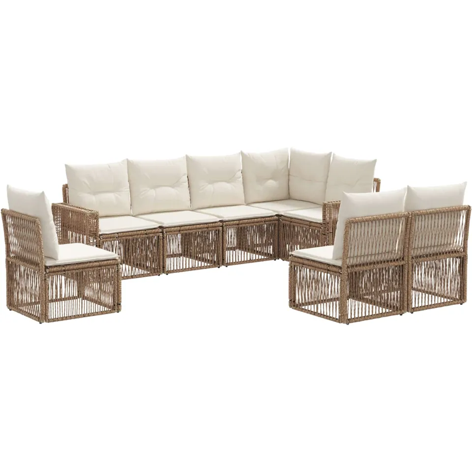 vidaXL Tuinbankenset 8 st 8-zits Beige en Crème Wit poly rattan, foto 3