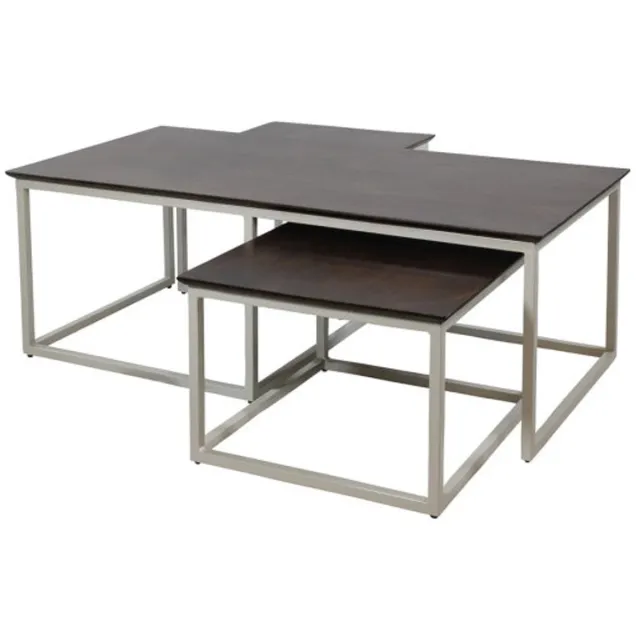 MySons Salontafel Haïti rechthoekig set van 3 mangohout - 120x55x41 cm - walnoot