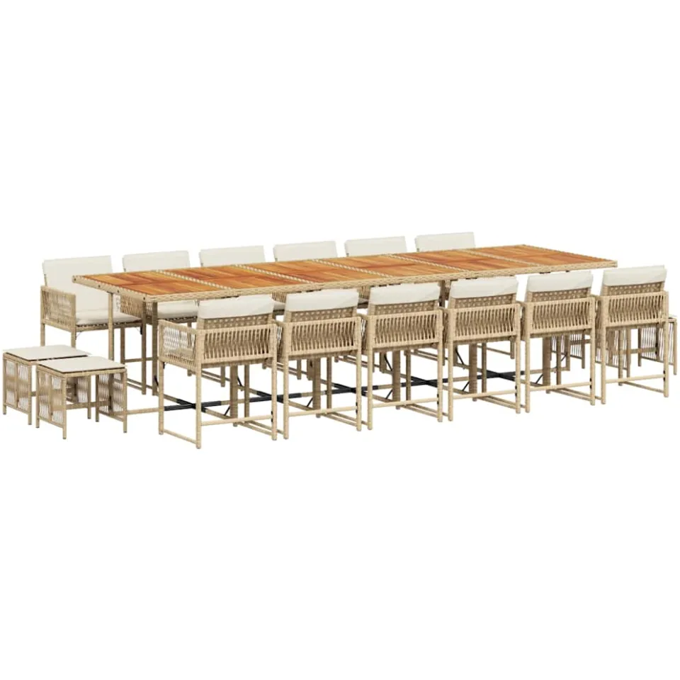 vidaXL 17-delige Tuinset met kussens poly rattan beige