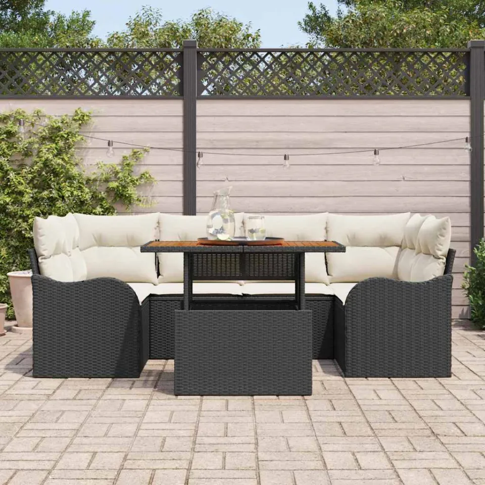 vidaXL Tuin Sofa Set 7 st Zwart Poly riet, foto 3