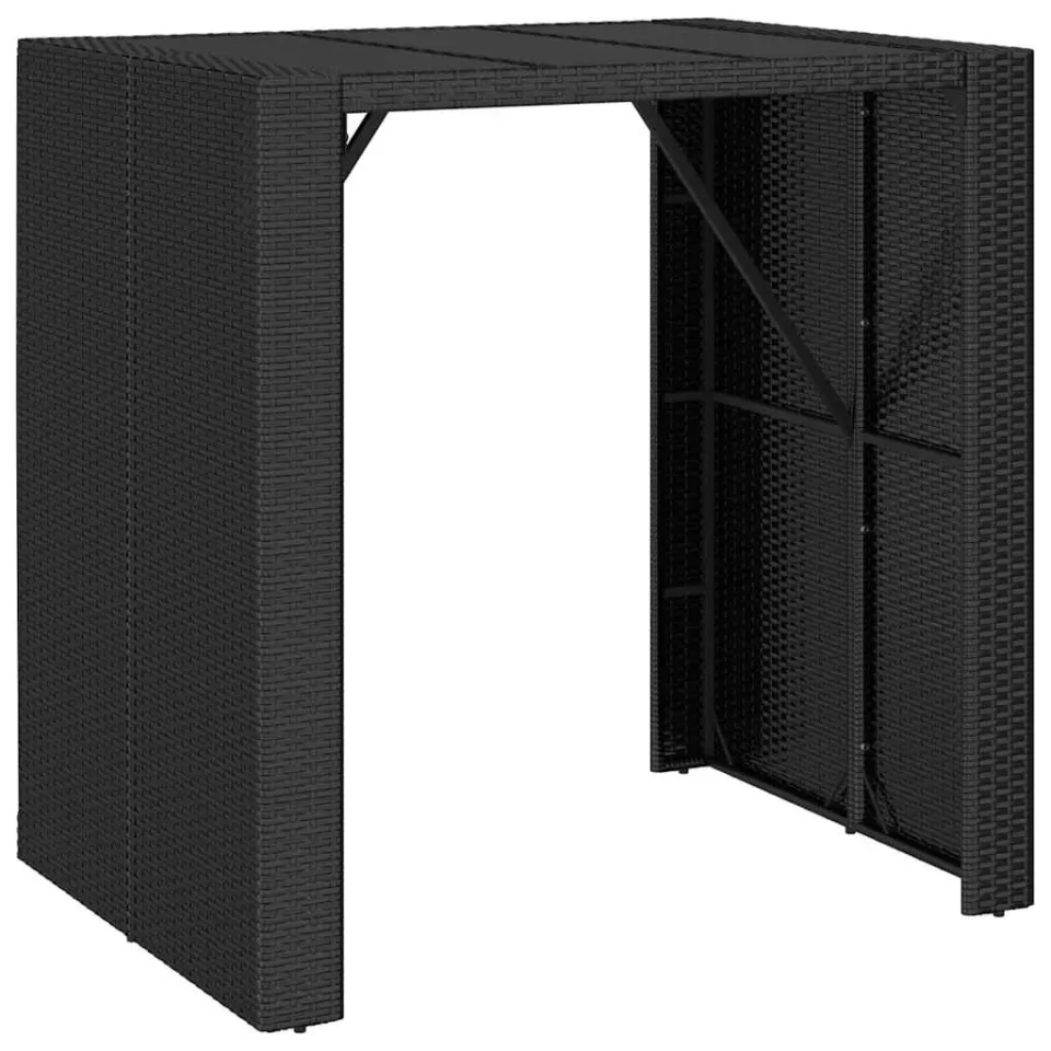 vidaXL Bartafel met glazen blad 105x80x110 cm poly rattan zwart, foto 3