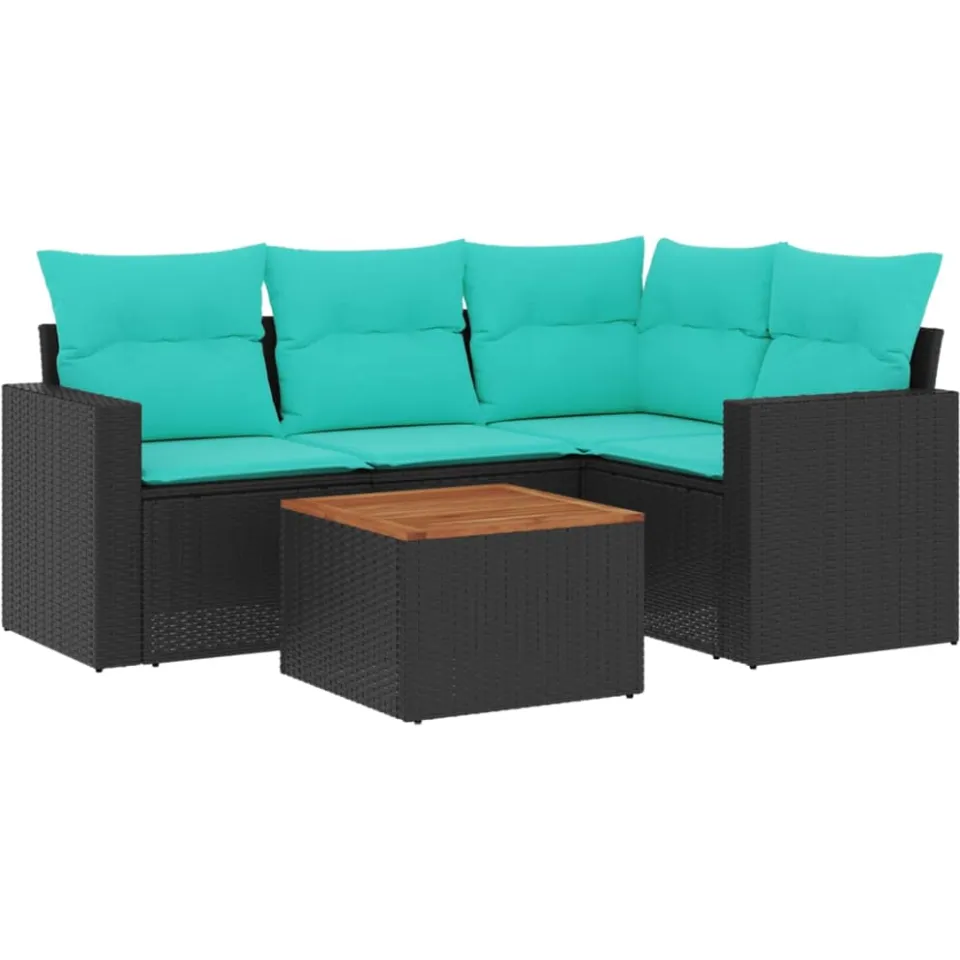 vidaXL 5-delige Loungeset met kussens poly rattan zwart, foto 3