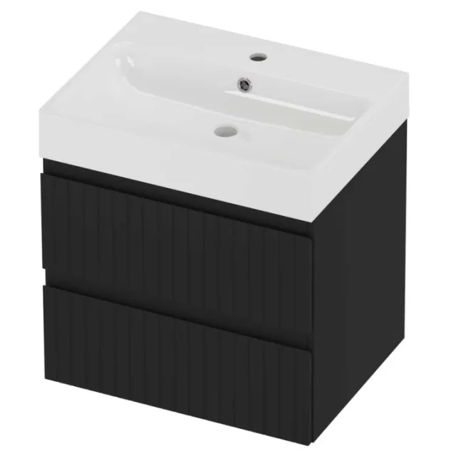 Proline Podium Badmeubelset Polystone Loft 1 Kraangat Gefreesd 60x46x62 cm Glans Wit Mat Zwart