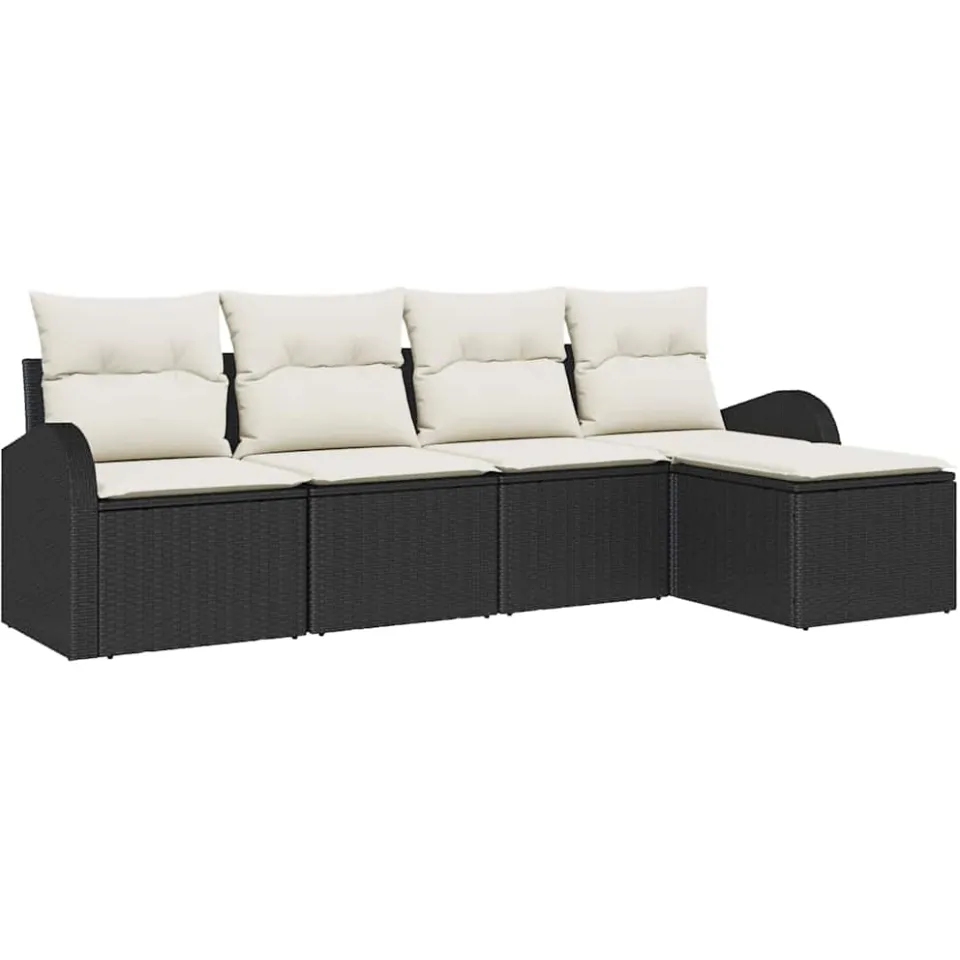 vidaXL Bankstel 5 st Zwart en Wit poly rattan