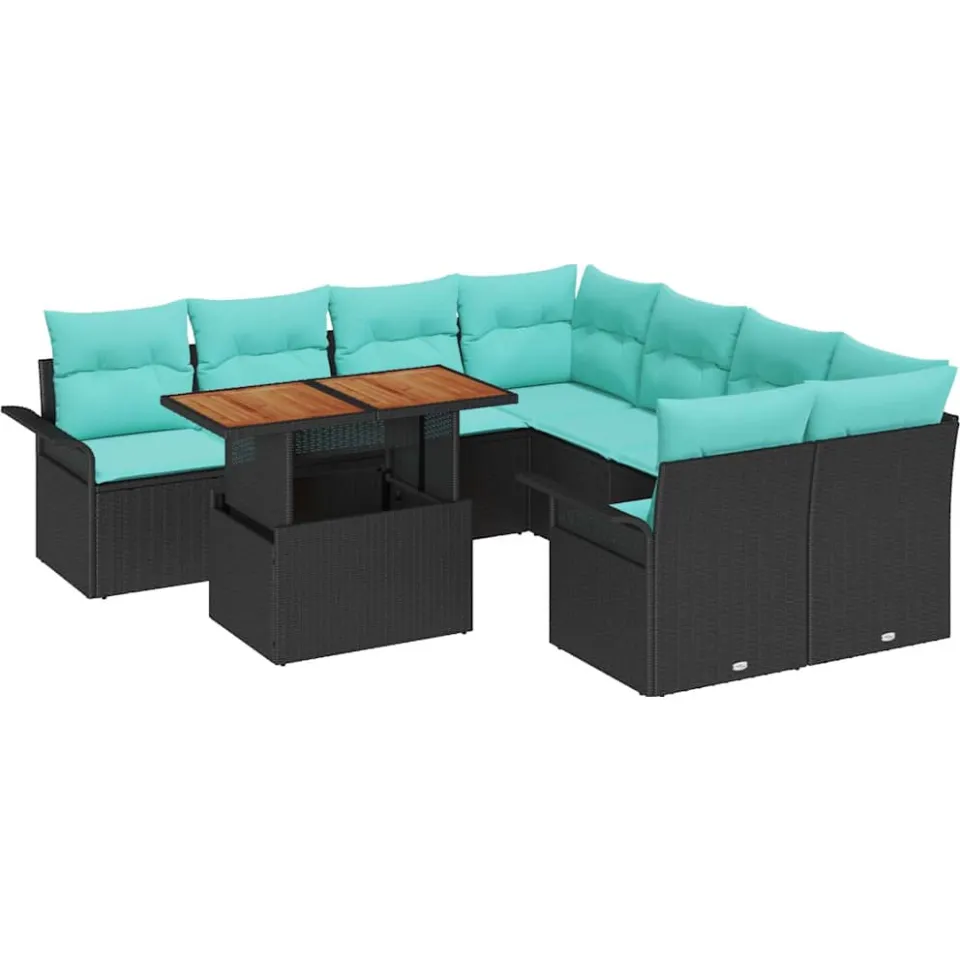 vidaXL Tuin Sofa Set 9 st Zwart Poly riet