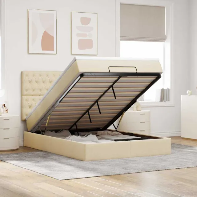 vidaXL Ottoman bed met matras 140x190cm stof crèmekleurig