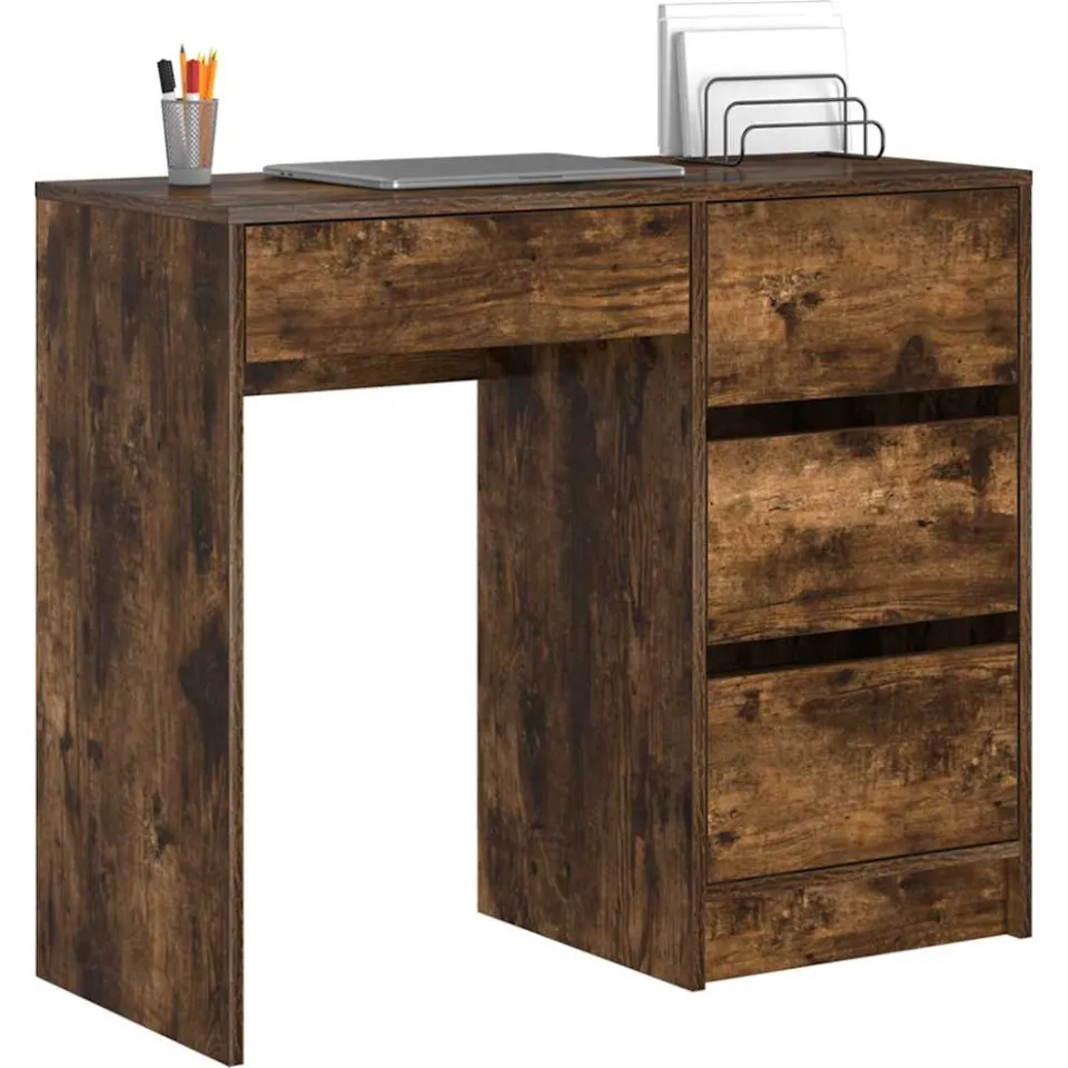 vidaXL Bureau Gerookt eiken 90 x 37,5 x 75 cm Bewerkt hout Bruin