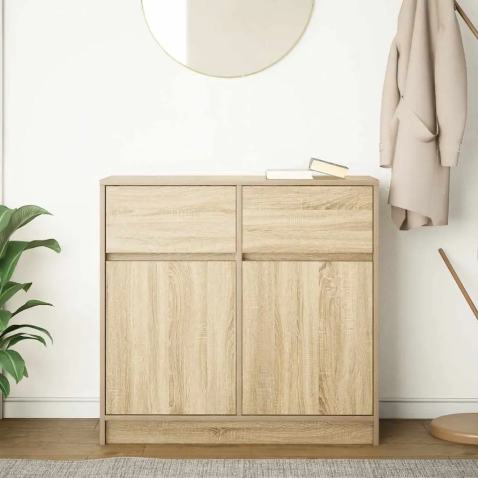 vidaXL Dressoir met lade 80x34x76 cm spaanplaat sonoma eikenkleurig, foto 3