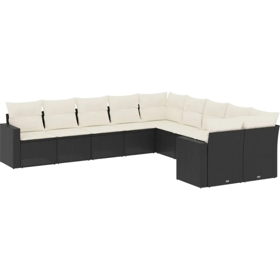 vidaXL 10-delige Loungeset met kussens poly rattan zwart, foto 3