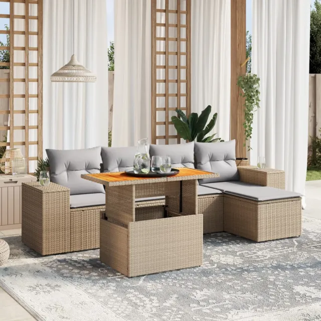 vidaXL 6-delige Loungeset met kussens poly rattan beige, foto 2