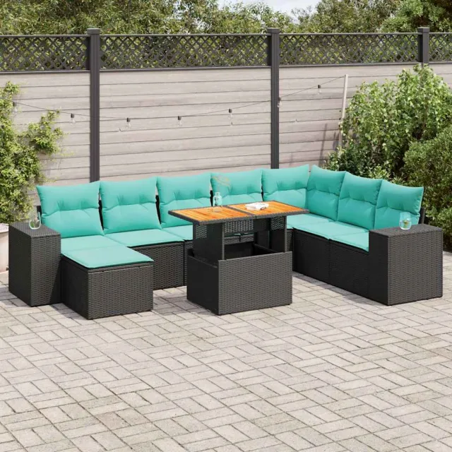 vidaXL 9-delige Loungeset met kussens poly rattan zwart, foto 2