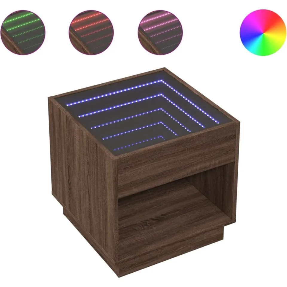 vidaXL Salontafel met Infinity LED 50x50x50 cm bruin eikenkleurig, foto 3