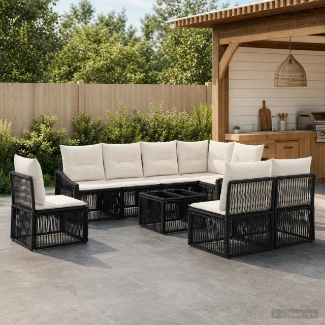 vidaXL Tuinbankenset 9 st 8-zits Zwart poly rattan, foto 2